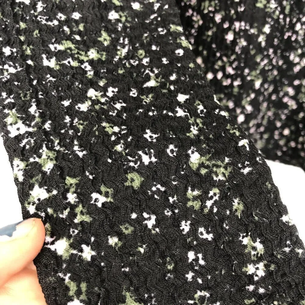 Loft Top Puff Sleeve Textured Floral Dark Cottagecore Nature Feminine Womens SP